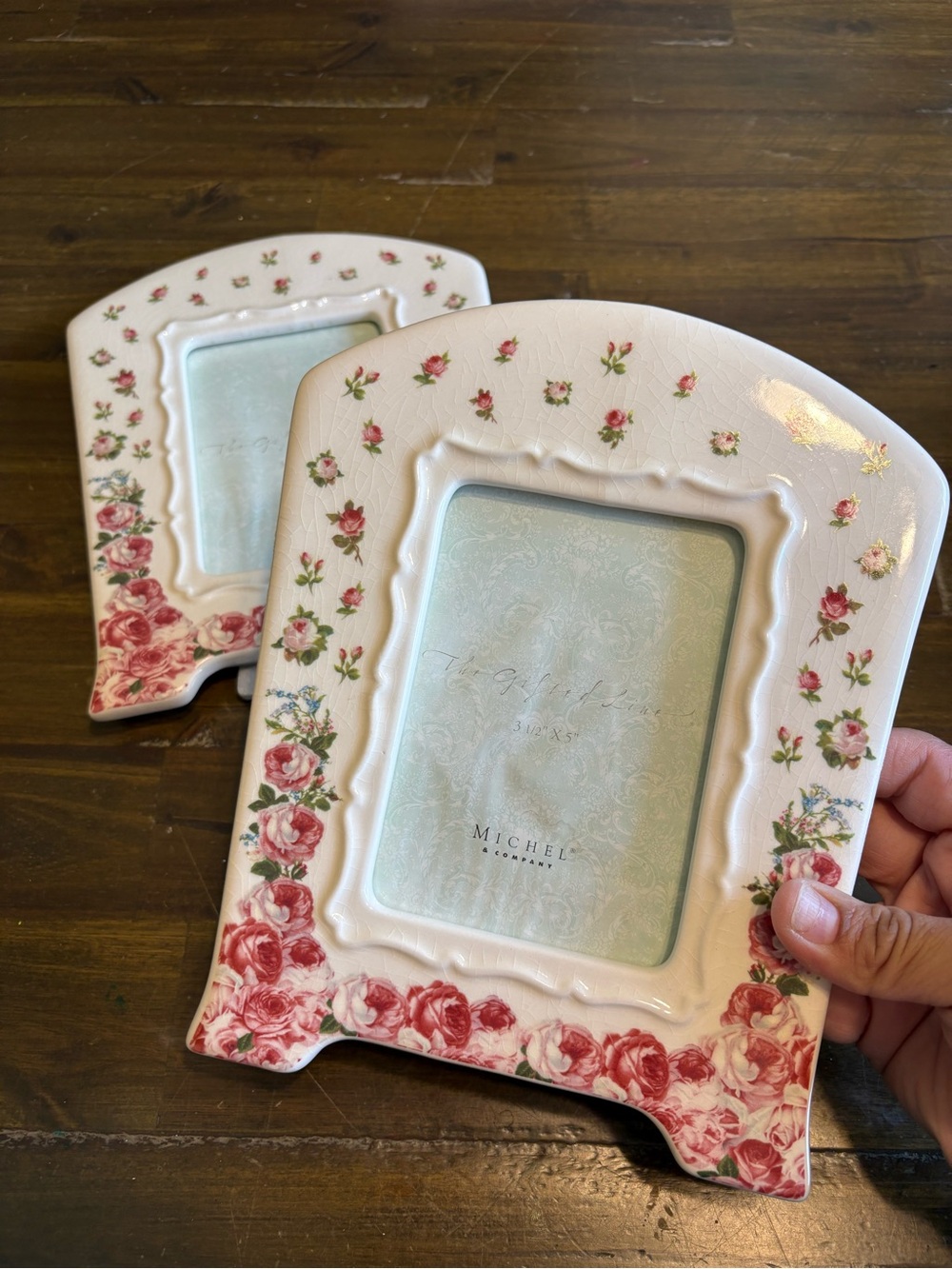 Michel & Co Floral Porcelain Picture Frame Set Shabby Chic Collection Grannycore